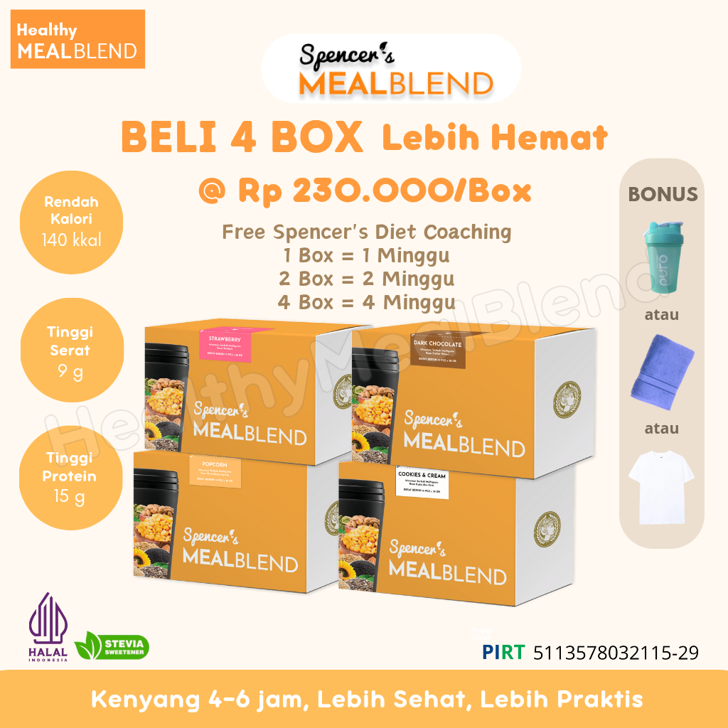 

Spencer Meal Blend Multigrain - Meal Replacement Makanan Diet (Bonus Shaker/Kaos/Handuk)