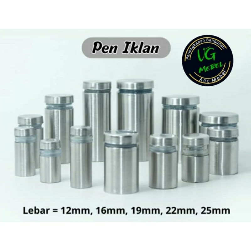 Pen Iklan Stainless 12 x 25 / Sign Board / Baut Reklame / Baut Kaca Akrilik...Perbiji