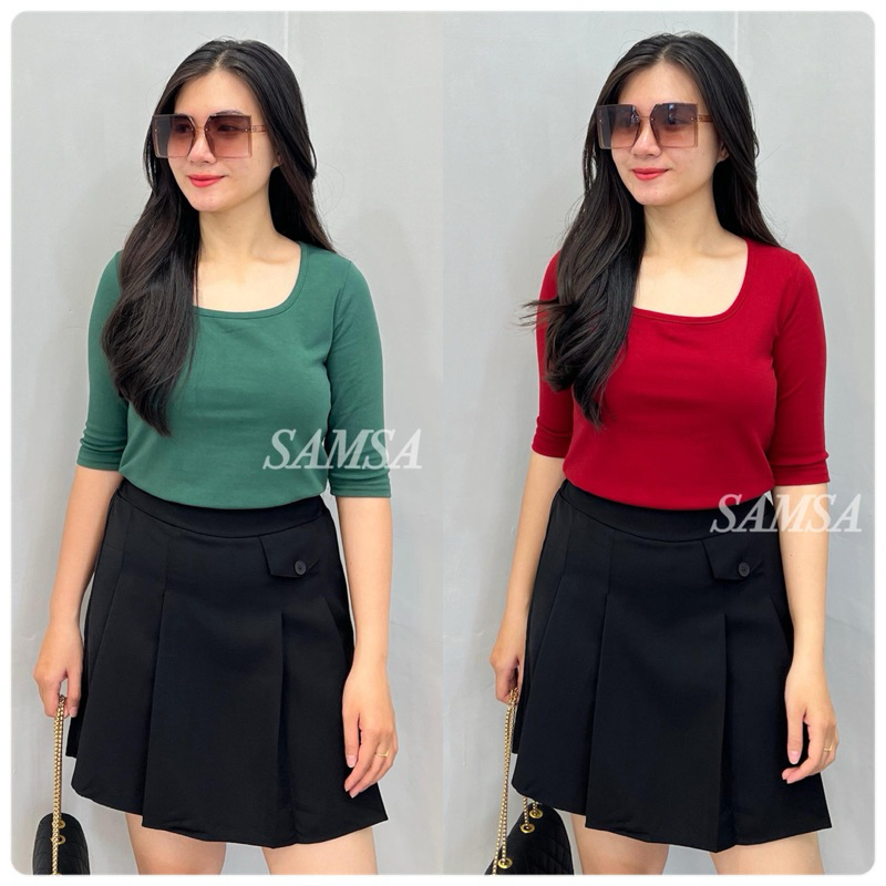 JFC1016-JOYFENCA KAOS LENGAN 7/8 | ATASAN POLOS WANITA 7/8 LEHER KOTAK