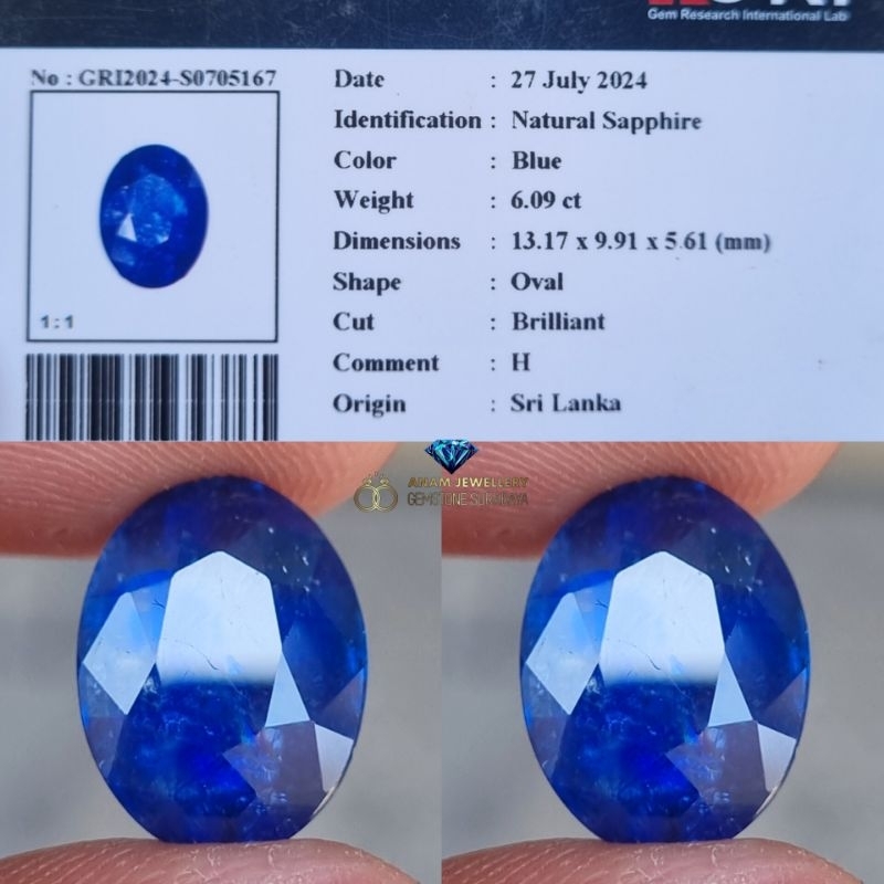 Natural Blue Sapphire 6.09 Cret Srilnka GRI lab