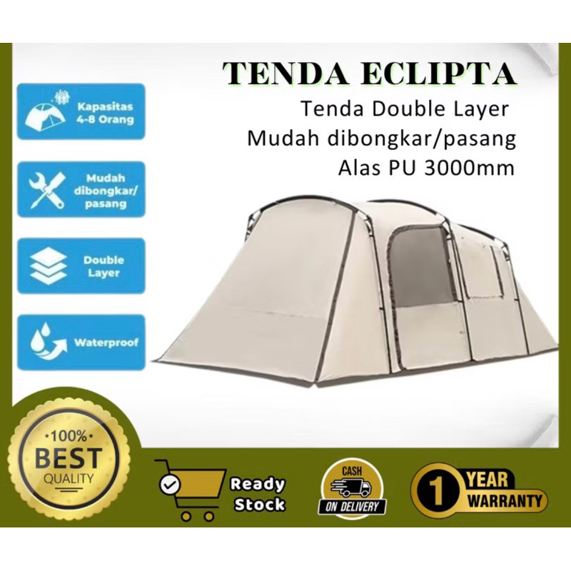 GRACE - (GARANSI 1 TAHUN)Tenda Camping LANDWOLF ECLIPTA Kapasitas 4-8 Orang Tunnel 4P Double Layer W