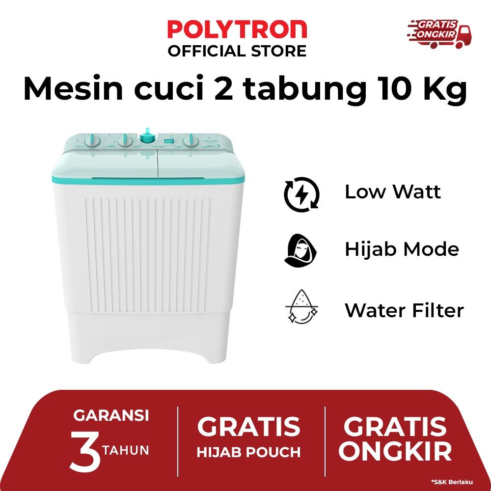 POLYTRON Mesin Cuci 2 Tabung Giant Series Hijab 10 KG - PWM 1076G