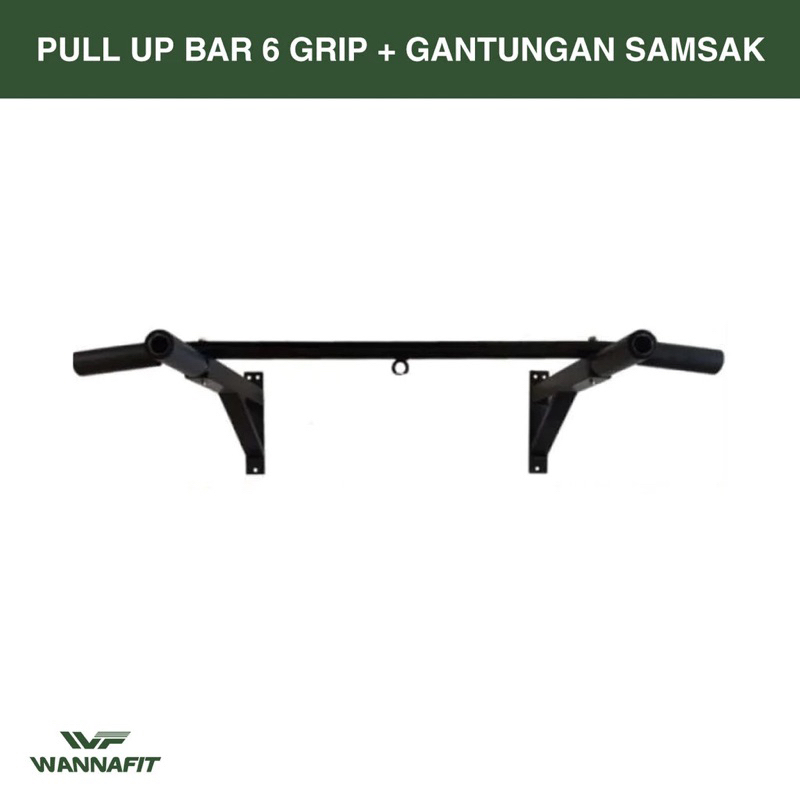 PULL UP BAR 6 GRIP PLUS GANTUNGAN SAMSAK PULL UP ENAM PEGANGAN WANNAFIT