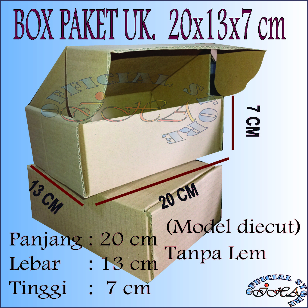 

Kardus ukuran 20x13x7 cm box model diecut tanpa lem dus packing online murah karton box