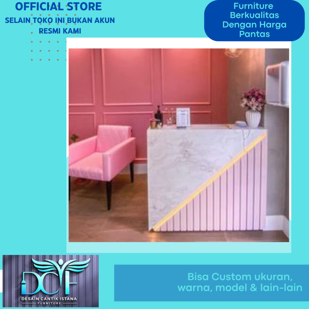 Meja Kasir Salon Kecantikan List Gold Free Lampu