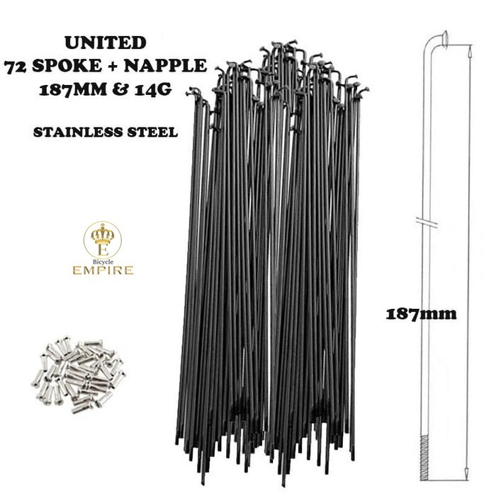 Spoke Ruji Jari United 187mm Stainless Jari Jari Sepeda 20 inch Isi 72 Pcs Hitam Bicycle Empire