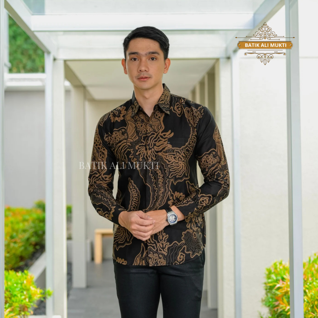 Batik Slimfit Pria Lengan Panjang Baju Kemeja Kondangan Anak Muda Katun Halus Furing Motif Arjuna