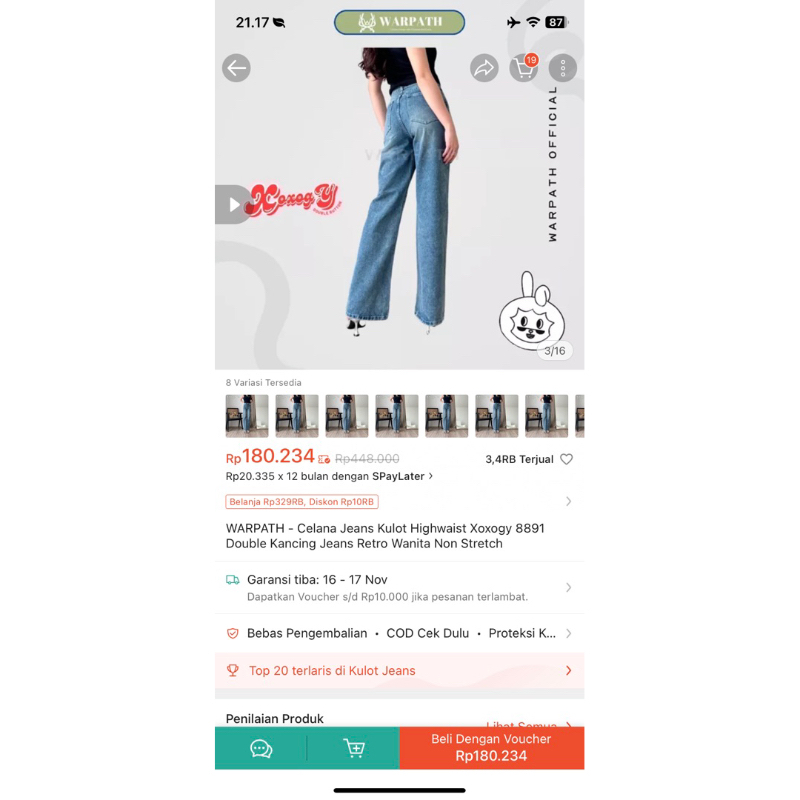 WARPATH Celana Jeans Kulot Highwaist Xoxogy 8891