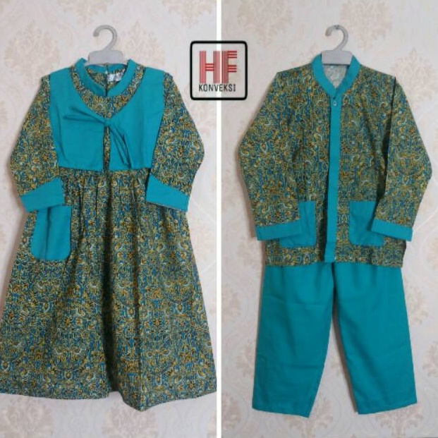 KODE R57V Seragam Muslim Anak Tk  Baju Muslim Gamis TK Batik Tosca