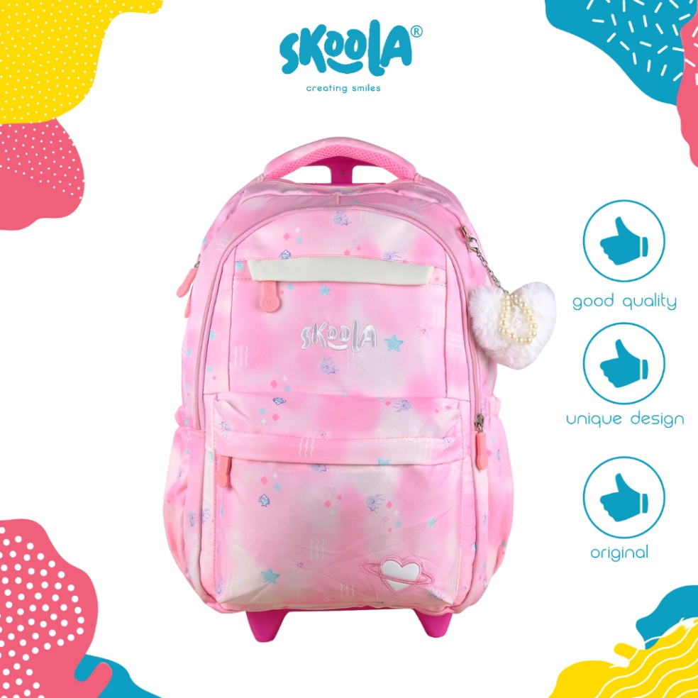 Barang Pilihan Skoola Tas Sekolah Anak SD Trolly Perempuan Ransel Korea Free Keychain Lucu  Lovey