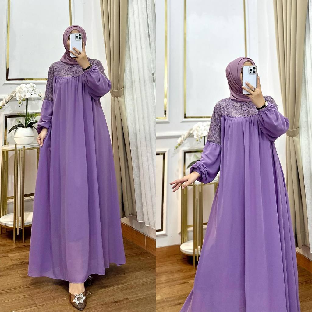 BAJU VIOLA DRESS GAMIS BRUKAT BROKAT PREMIUM CERUTY BABYDOLL PESTA KONDANGAN ARISAN NIKAHAN LEBARAN 