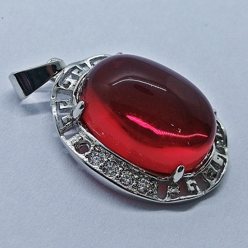 KODE N26F Liontin Batu Merah Siam Mini Ring Rhodium