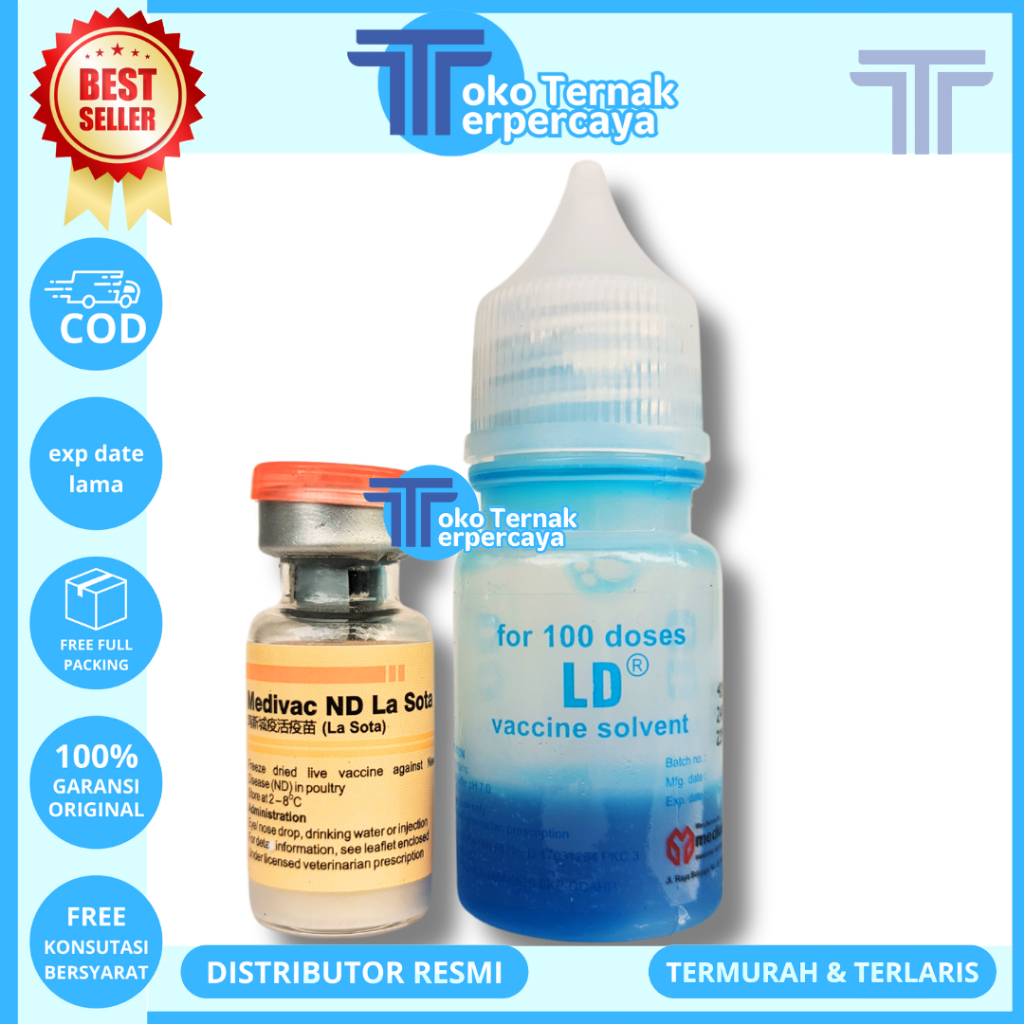 VAKSIN ND LASOTA DOSIS 100 EKOR + PELARUT MEDIVAC MEDION - Vaksin Ayam Tetes Mata Nd Lassota Tetelo