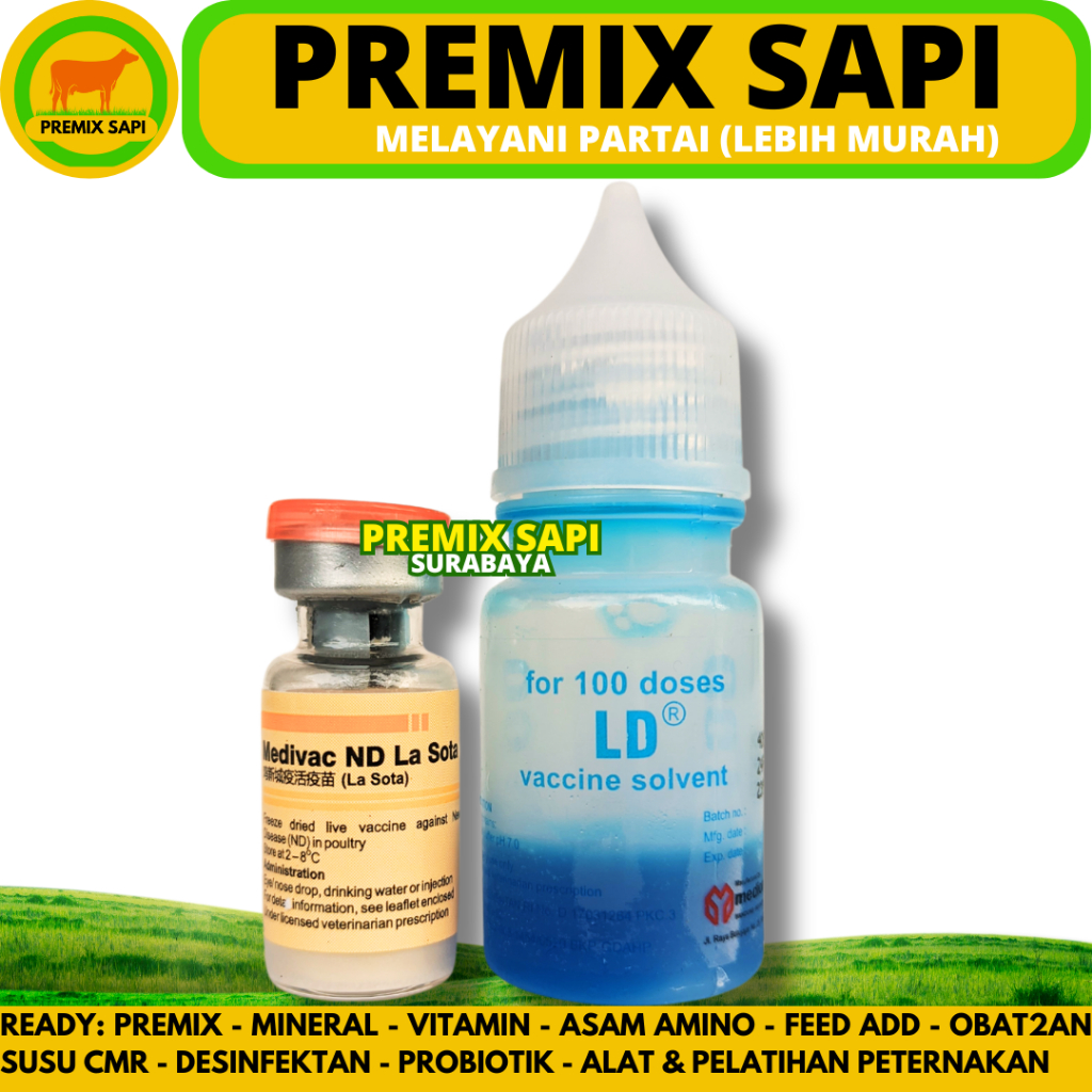 VAKSIN ND LASOTA DOSIS 100 EKOR + PELARUT MEDIVAC MEDION - Vaksin Ayam Tetes Mata Nd Lassota Tetelo