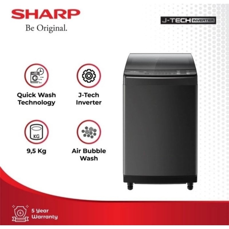 Sharp Mesin Cuci 1 TabungES-M9500XT-SA Titan Silver 9.5Kg