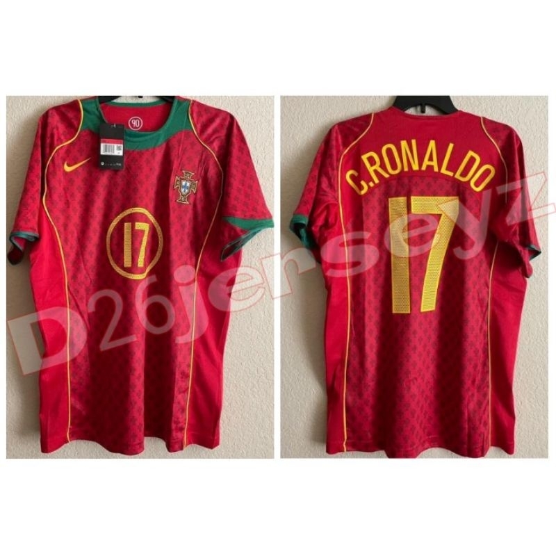 Jersey RETRO Portugal Home 2004 ( Finalist EURO 2004 ) OFFICIAL + Cetak Nama Nameset RONALDO 17 / RU