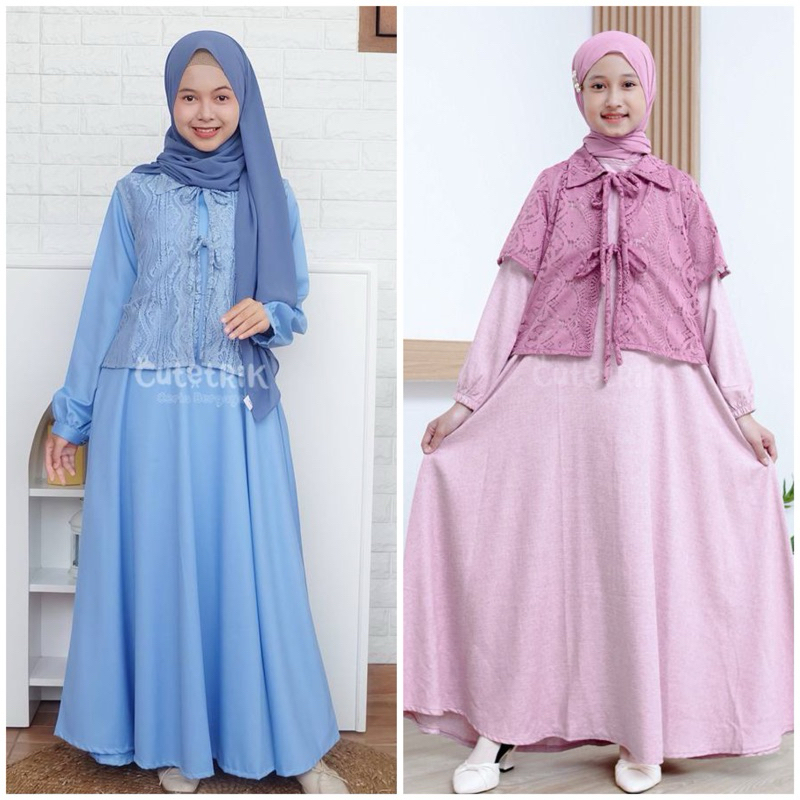 (10-14 tahun) GM 194 | GM 205 Kiana Baju Muslim Gamis Anak Remaja Bolero Brukat Cutetrik Biru Pink D