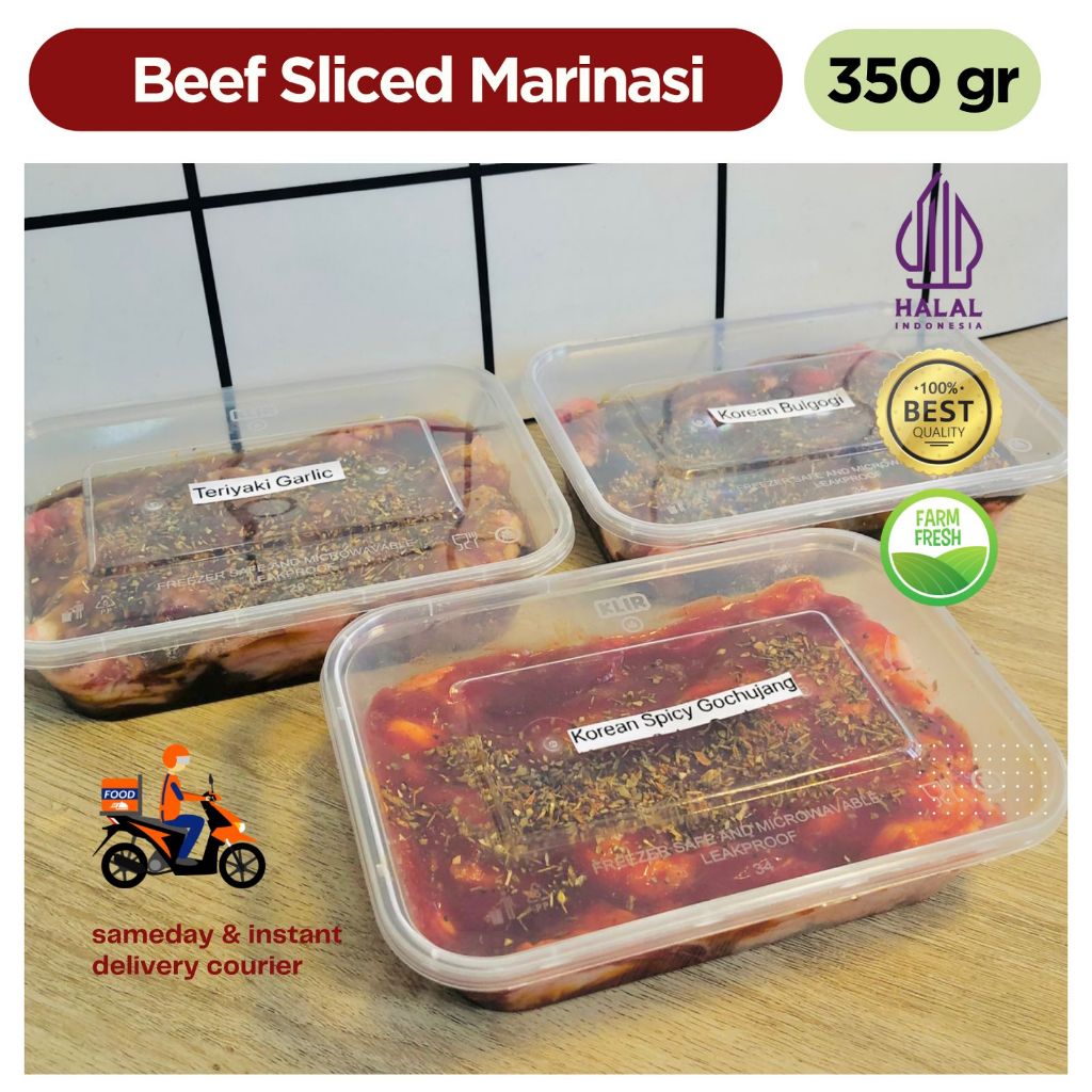 

Australia Beef Slice Marinasi Kemasan 350 gr HALAL / Aussie Aus Slice beef daging sapi bumbu marinasi siap panggang / grill