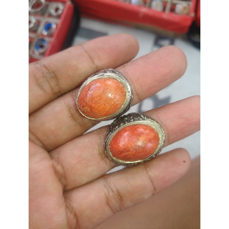cincin batu natural red marjan laut merah