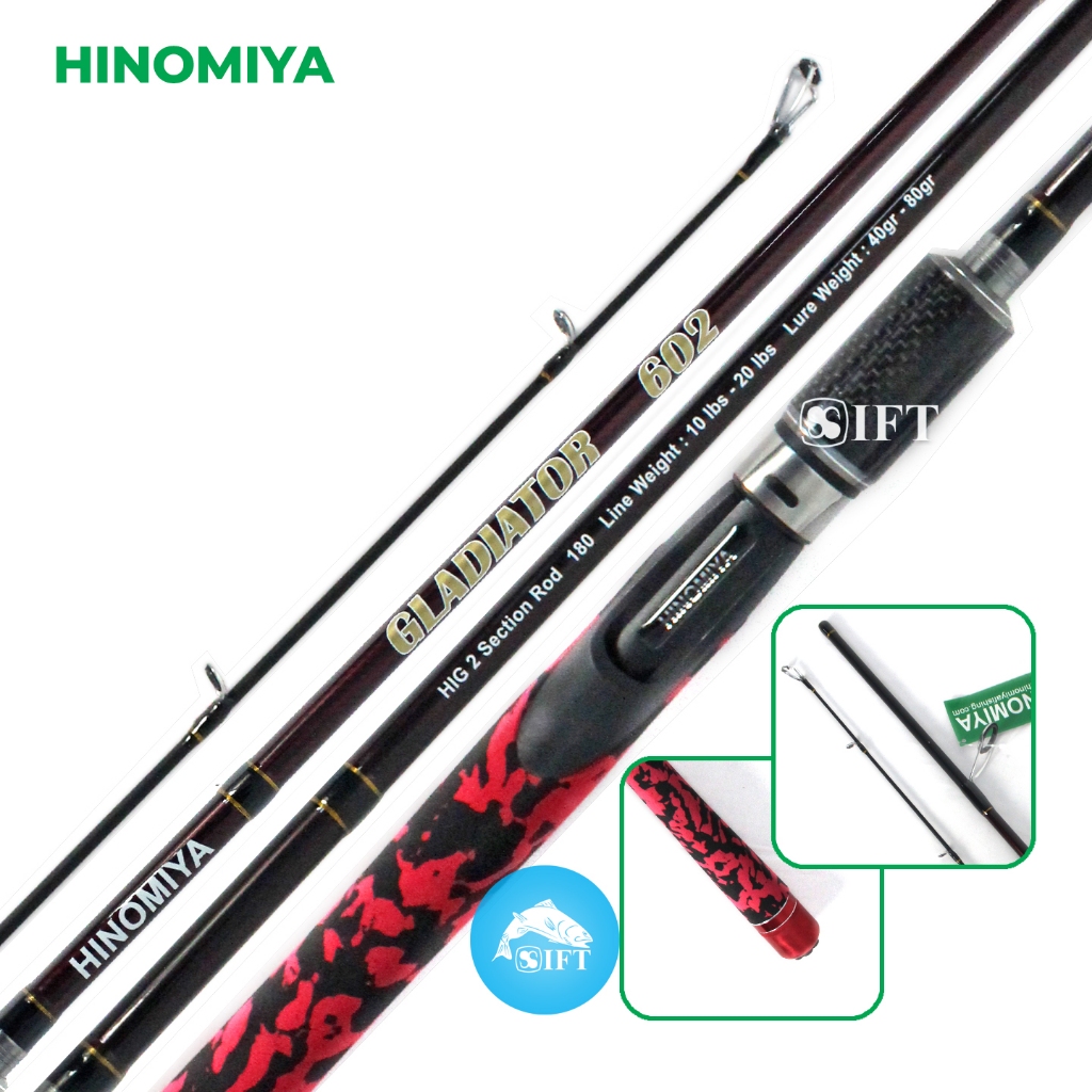 Joran Hinomiya GLADIATOR 602 180 cm | Camo Pancing Galatama Spinning Merah Bawal Lele Patin