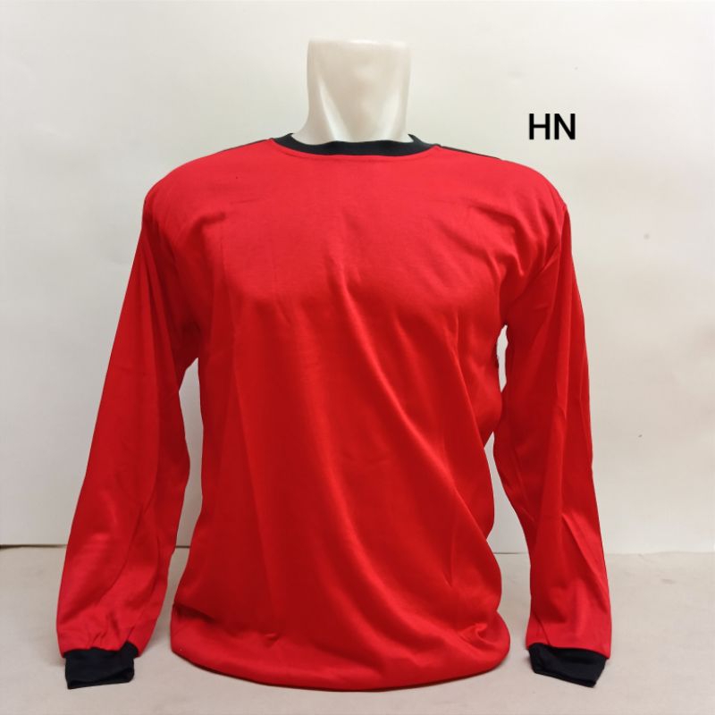 kaos polos lengan panjang deker merah hitam