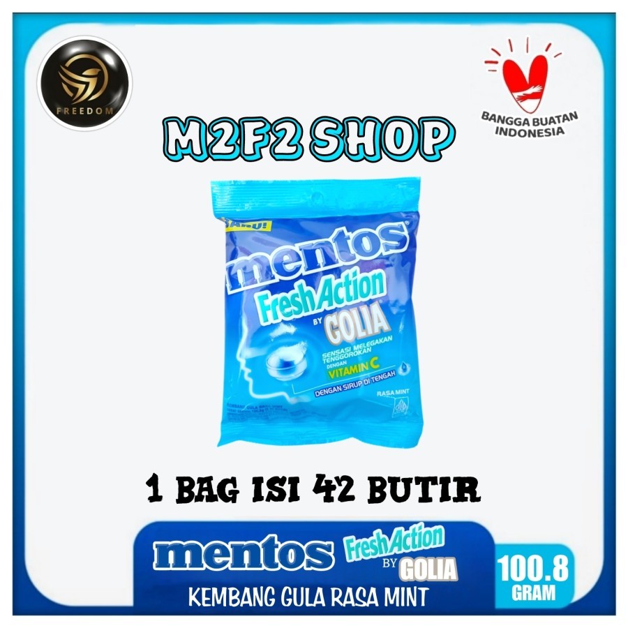 

Mentos Fresh Action By Golia Candy Bag | Permen Kembang Gula Rasa Mint Original - 100,8 gr (Kemasan Satuan)