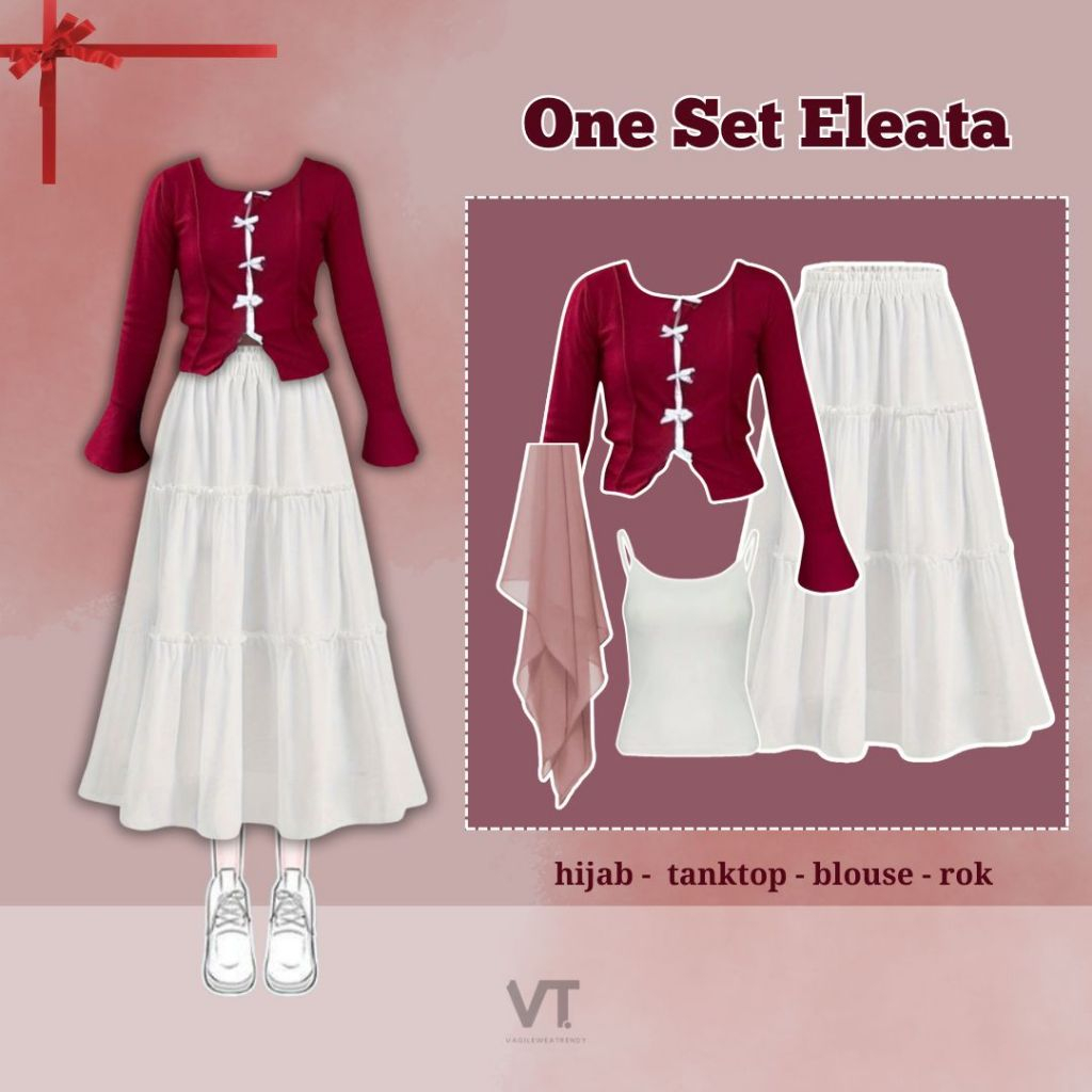 One Set Eleata (Hijab, Tanktop, Blouse, Rok) OOTD Hijab Korea Style