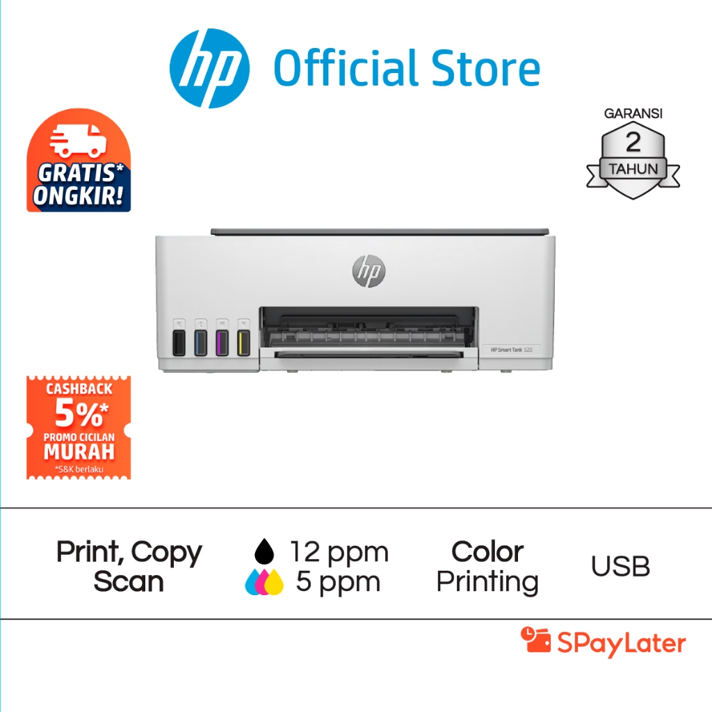 Cicilan Murah SPL - Printer HP Smart Ink Tank 520 All in One ( Print Scan Copy ) / 525 / USB Fotocop