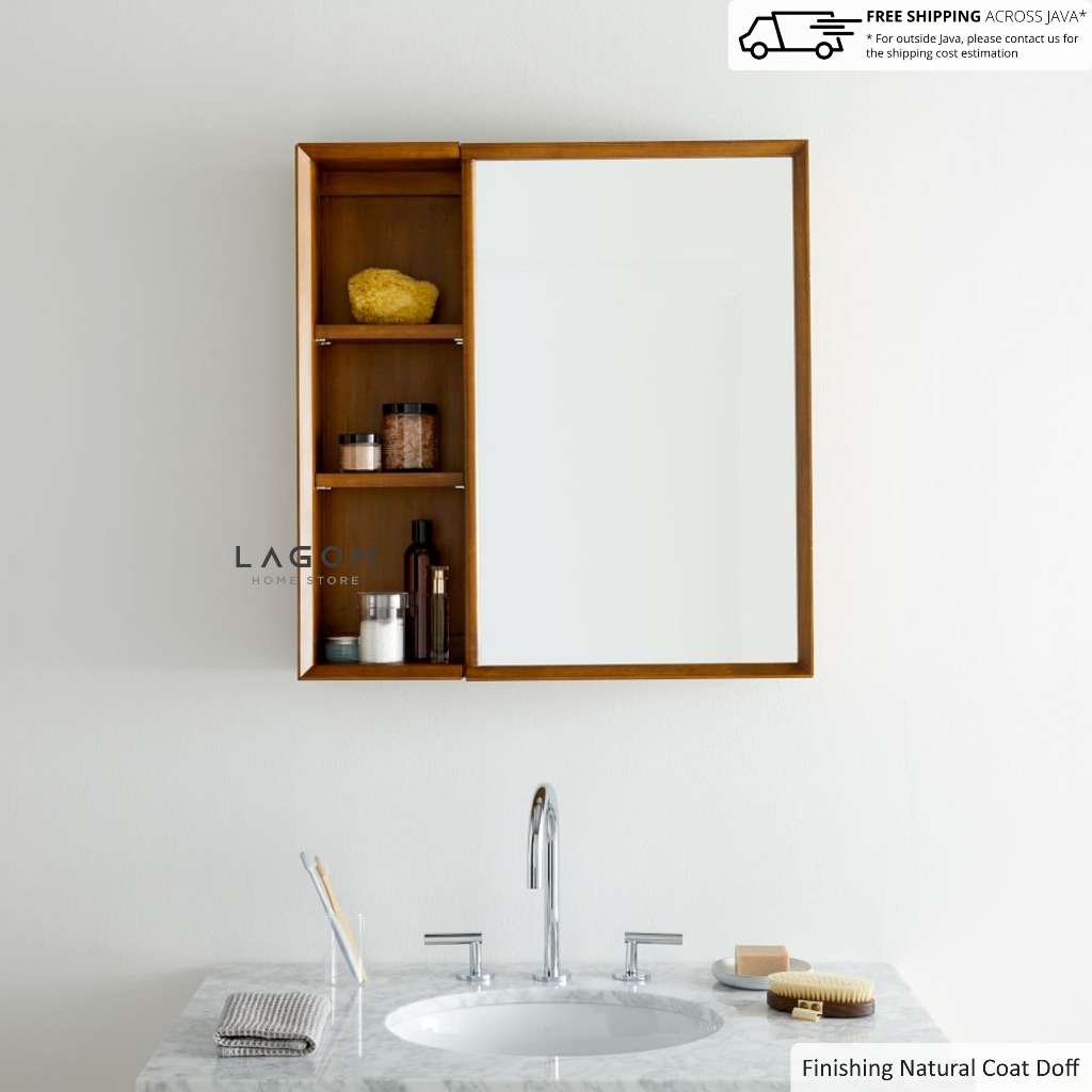 Lemari Dinding Kayu Jati dengan Cermin / Kabinet Cermin Kamar Mandi