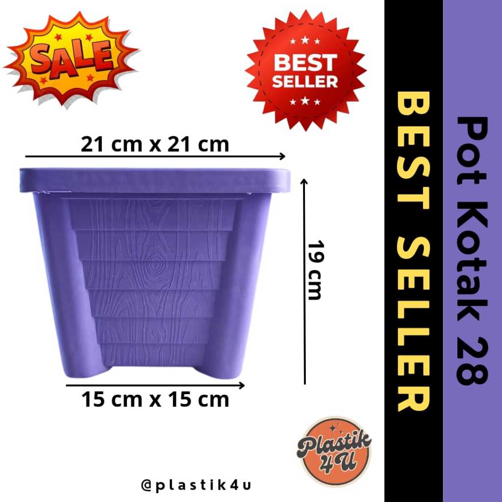 Pot Bunga Plastik Kotak 28 | Pot Tanaman Kotak Plastik Besar 28 | Warna Ungu | Harga Terjangkau & Pe