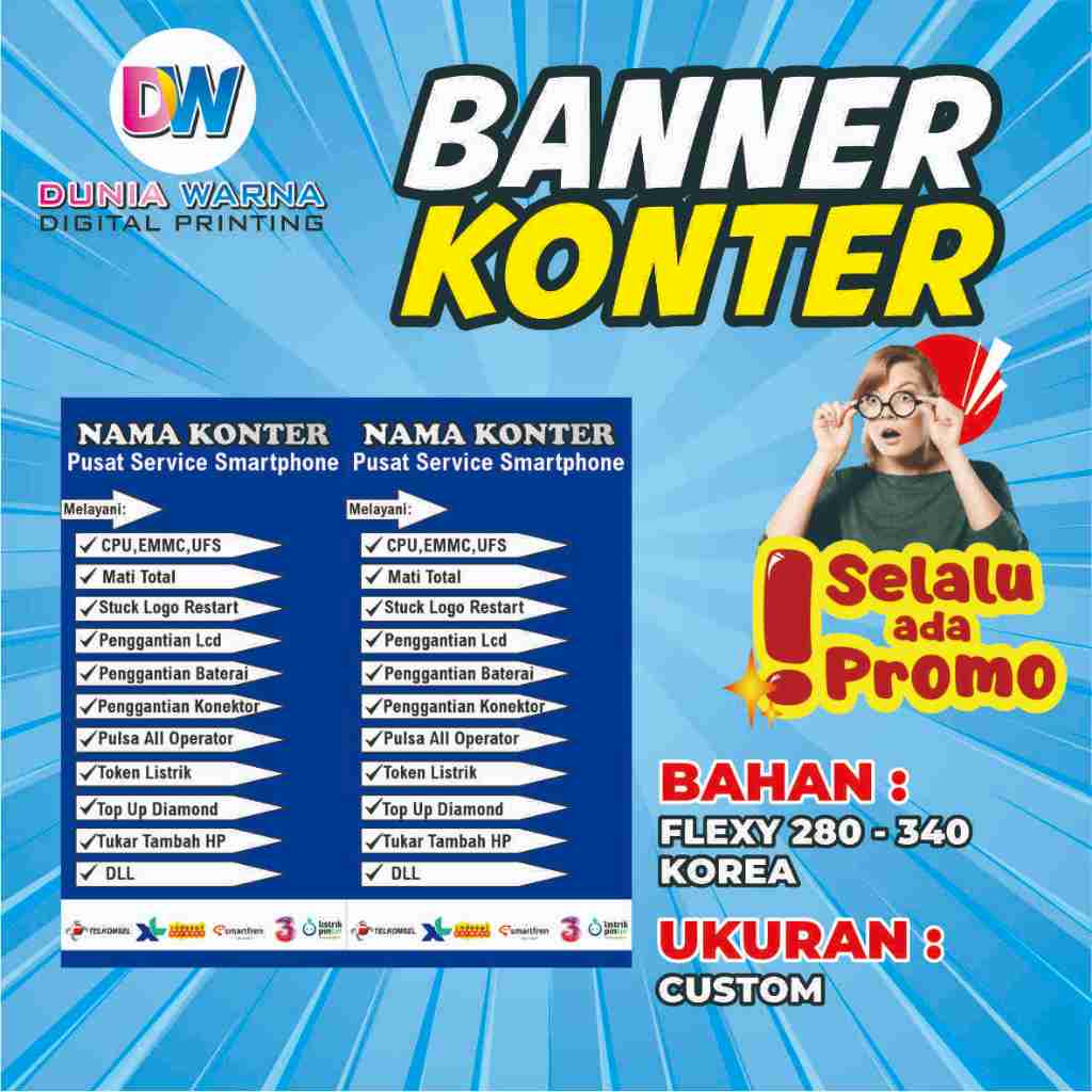 BANNER KONTER/SPANDUK KONTER CUSTOM/HIASAN KONTER/PERLENGKAPAN KONTER