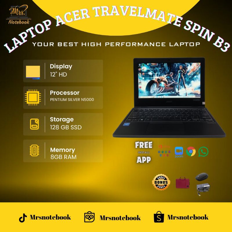 Laptop Acer Travelmate Spin B3 Intel Pentium Silver Ram 8GB SSD 128GB  - Windows 10 PRO
