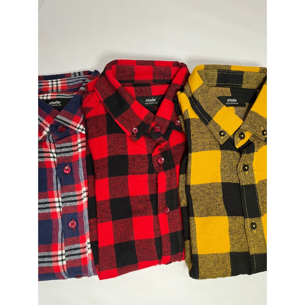 Schoeller Kemeja Motif Kotak Lengan Panjang/ Kemeja Katun Flanel Pria/ Kemeja Casual Pria/ Slim Fit