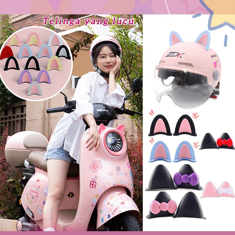 dako toko ❀ Hiasan helm telinga/aksesoris helm telinga kucing/aksesoris helm motor listrik/hiasan te