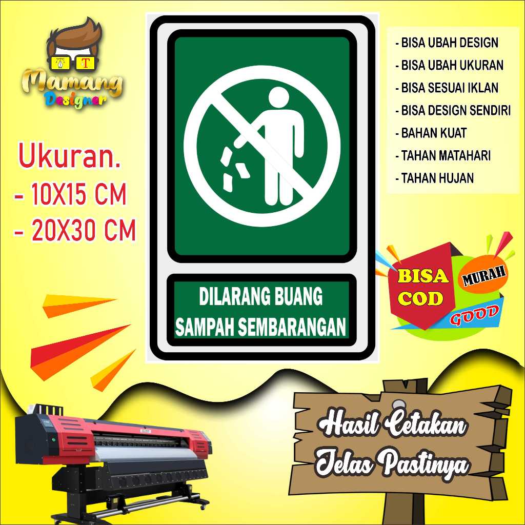 

Cetak Sticker Larangan Buang Sampah Keren Hijau
