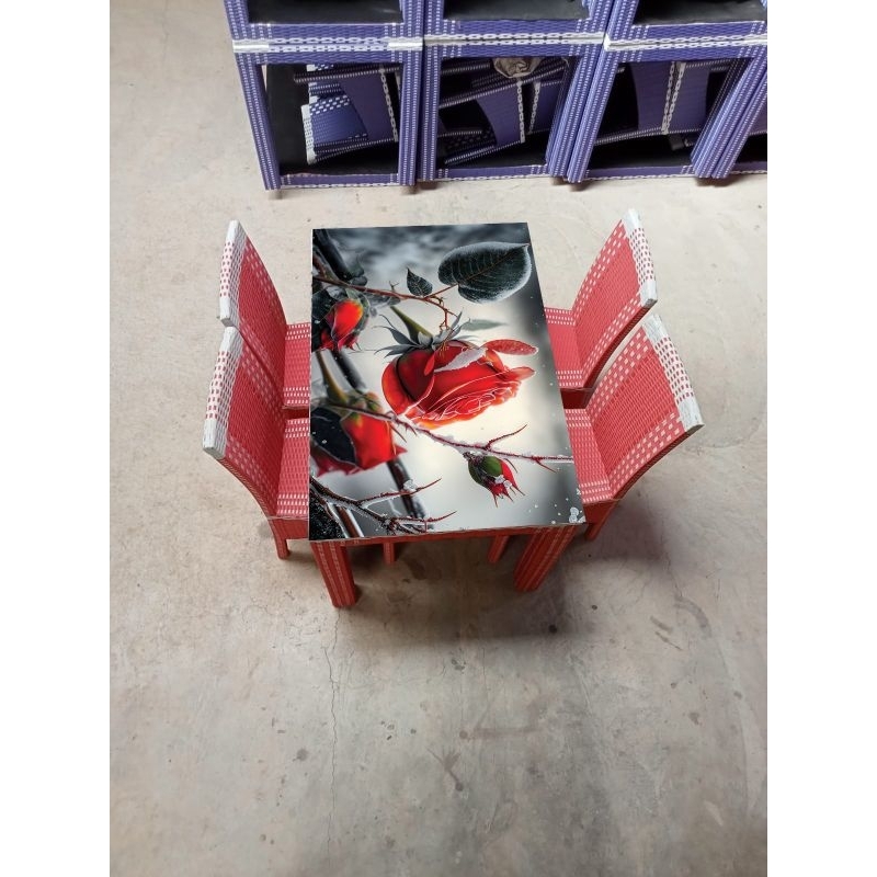 meja makan rotan 4 kursi