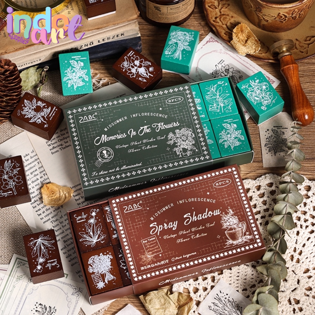 

(IAS) Wooden Stamp Retro Vintage Stempel Kayu Flowers Surat Travel Letter Food Coffee