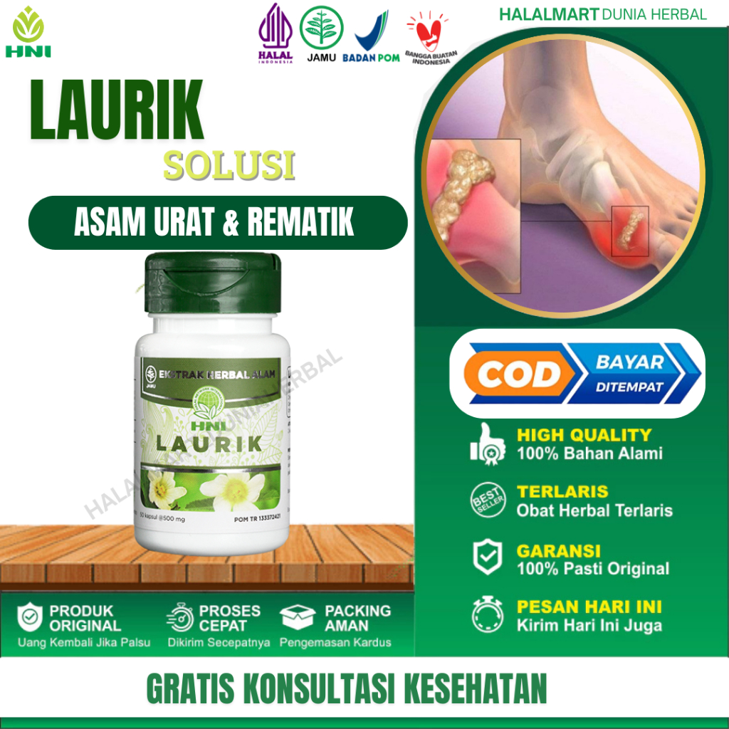 

LAURIK Kapsul Herbal Untuk Membantu Meredakan Nyeri Di Persendian, Encok, Asam Urat Dan Rematik