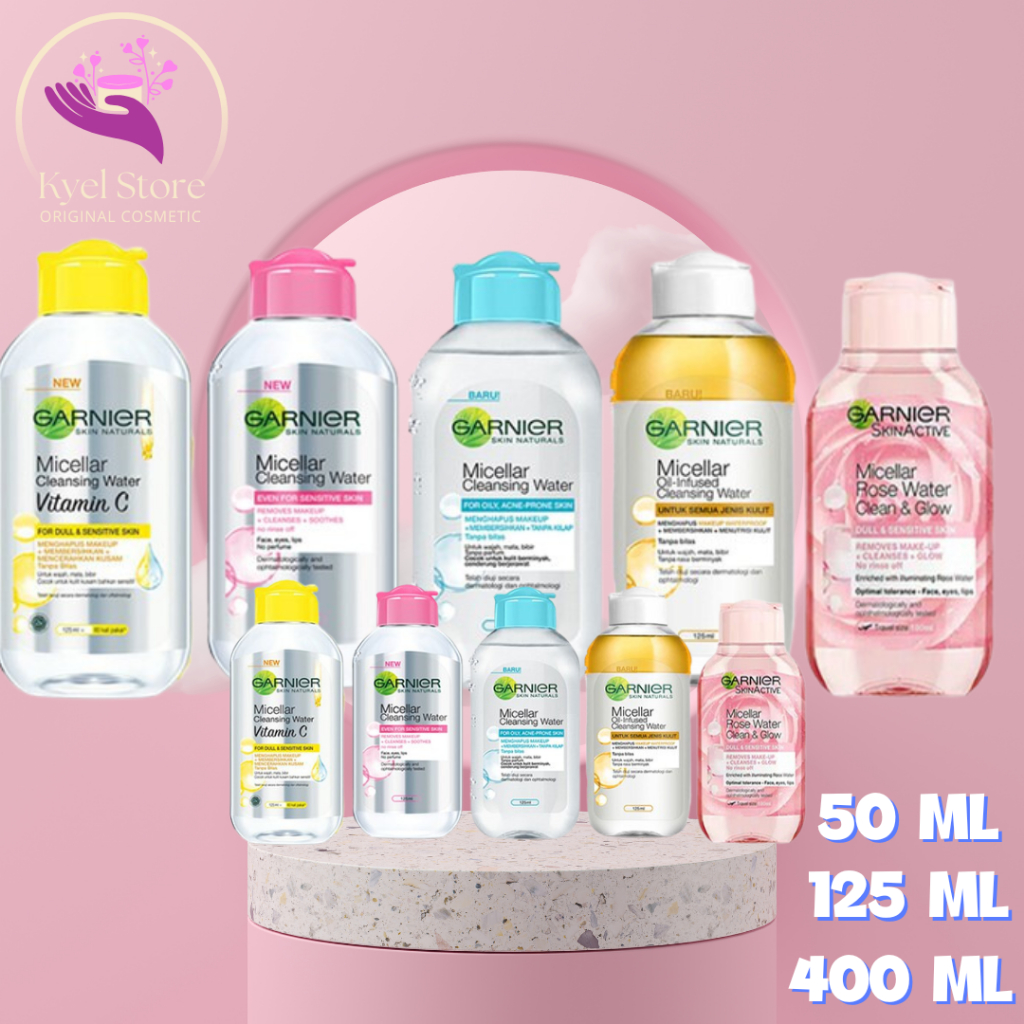 Micellar Water GARNIER Micellar Cleansing Water Pink | Biru 50ml | Vitamin C 50ml / 125ml / 400ml