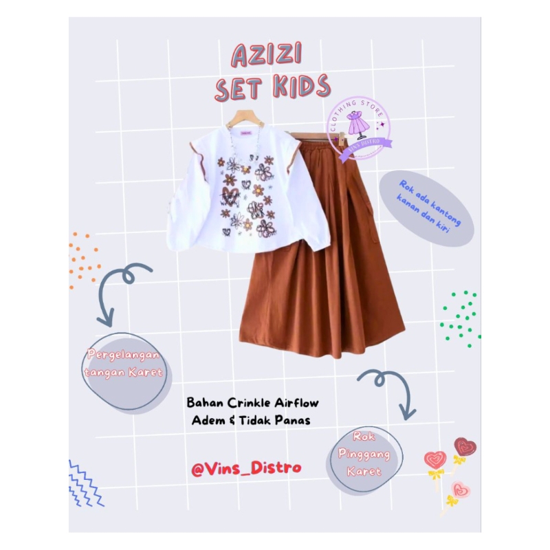 Setelan Rok Anak Azizi Set Kids Rok Cargo Crinkle Printing (7-15 Thn) /Oneset anak perempuan/set rok