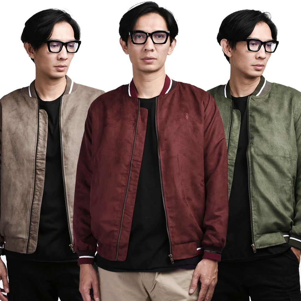 Warning Clothing - Evreux Jaket Bomber Suede Warna Maroon Khaki Mocca Olive Coklat