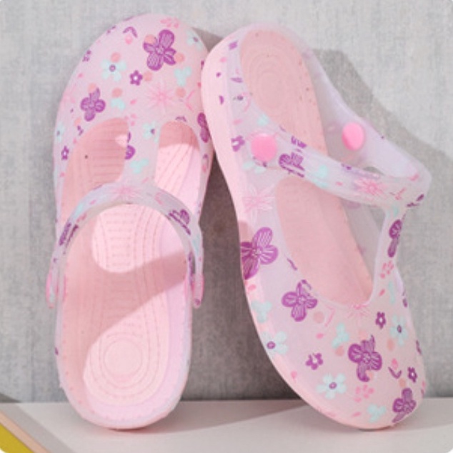 RECOMENDED Sandal Sepatu Wanita Moxomi Motif Bunga Bahan Jelly Bening Transparan