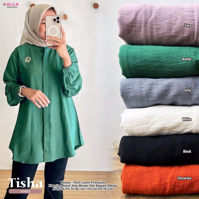 Tisha Tunik Ori By Alila Hijab Atasan Kemeja Wanita Polos Polo Linen Ld 110 [ READY COD ]