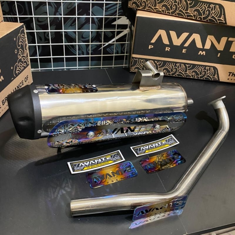 Knalpot Fullsystem 2 Suara Stainless Original AVANTE PREMIUM + Cover Tameng BLUE MOON Motor Vario Pc