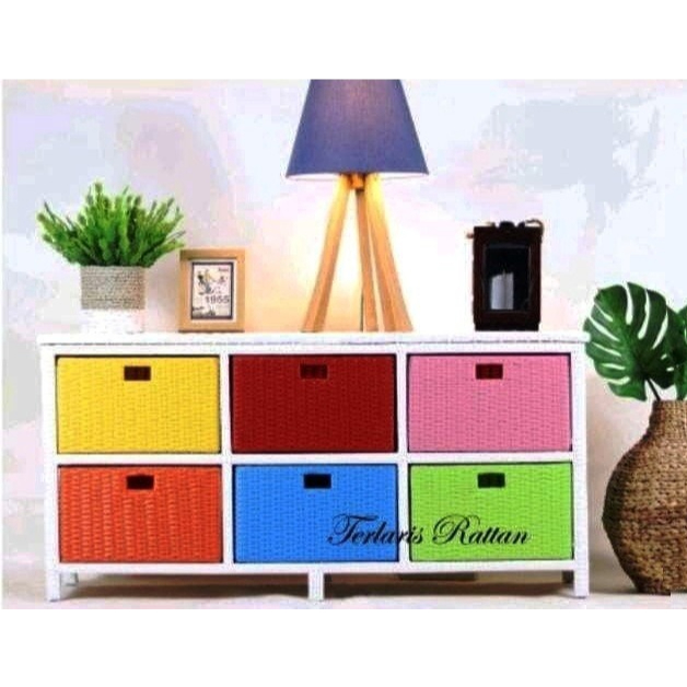 Bufet Anyaman Rotan Sintetis 6 Laci