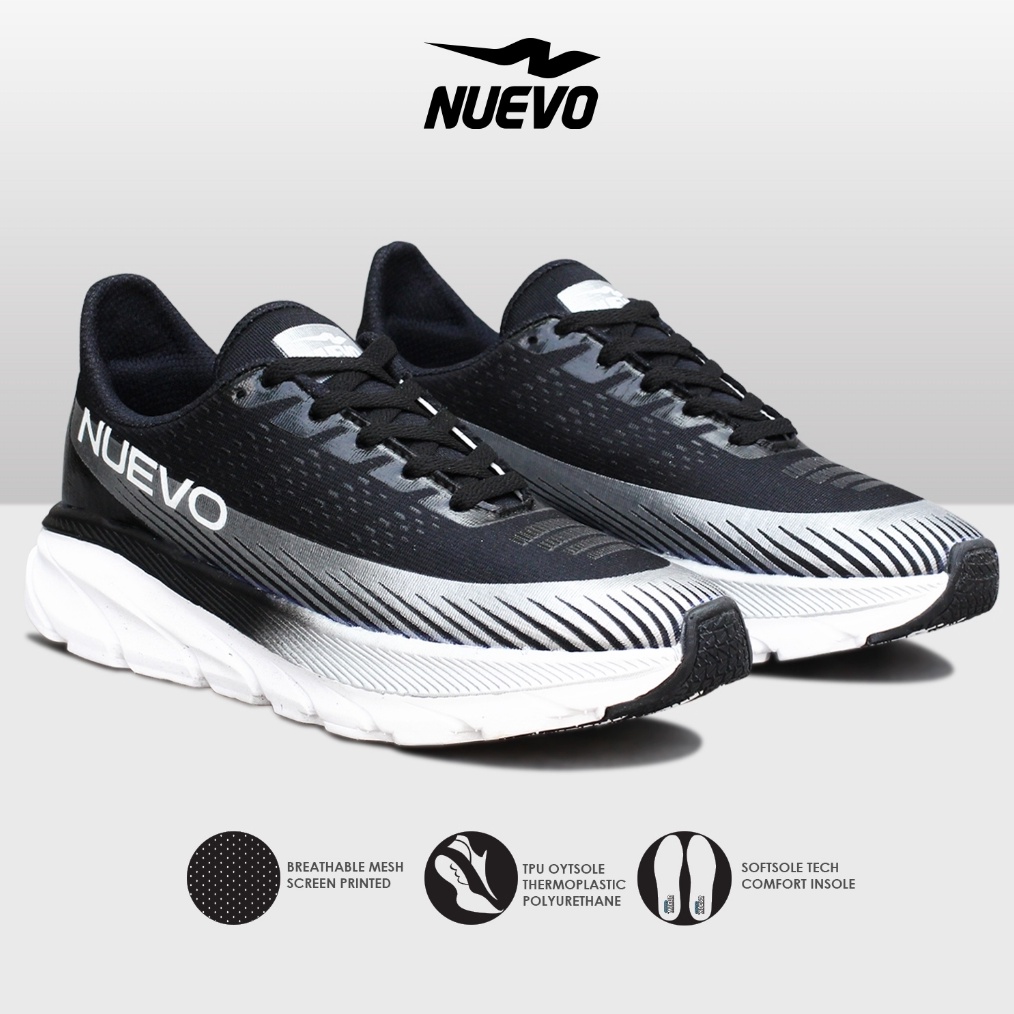 NUEVO  Dexter Hitam Silver Sepatu Pria Sneakers Casual Sepatu Olahraga Cowok Running
