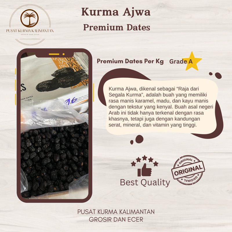 

Kurma Ajwa Premium Dates Per 3Kg || Grade A || Original
