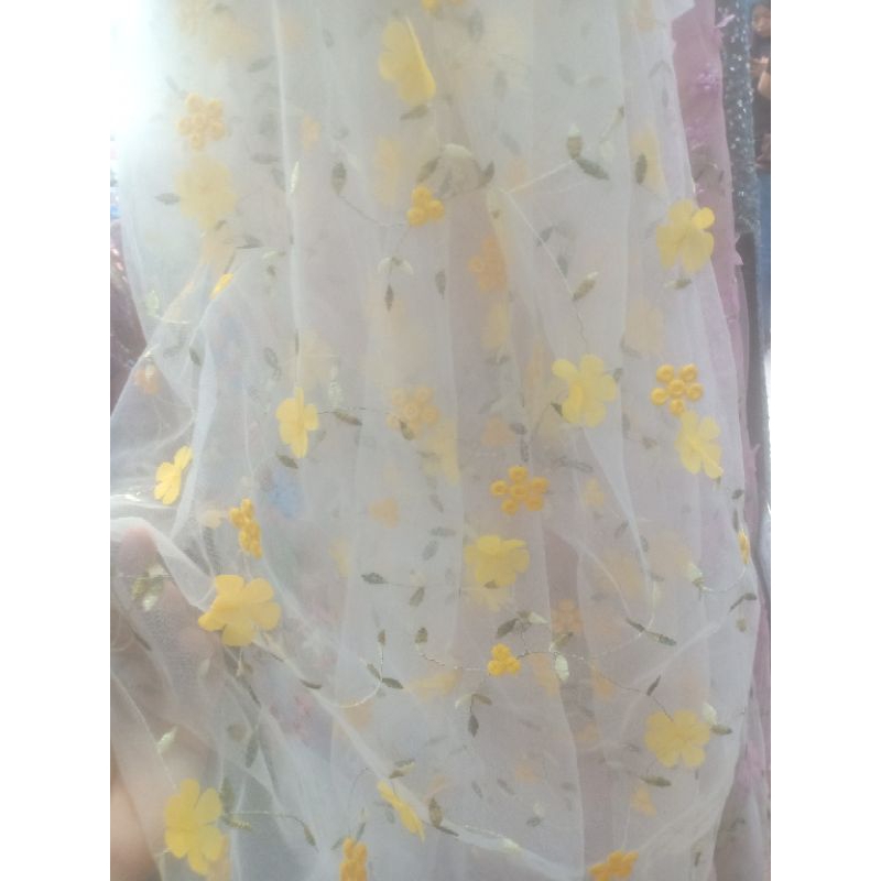 BAHAN ORGANZA 3D/KAIN TILE MOTIF 3D/BAHAN KEBAYA/GAMIS/KAIN ORGANZA BUNGA/BAHAN TILE MOTIF 3D