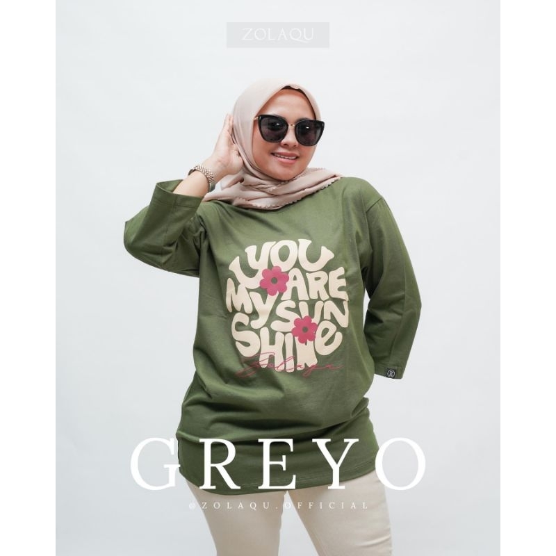 BAJU ATASAN KAOS DISTRO ZOLAQU POLOS TSHIRT HIJAU SAGE GREYO TEBAL ZLQ WANITA LENGAN PANJANG KOMBINA
