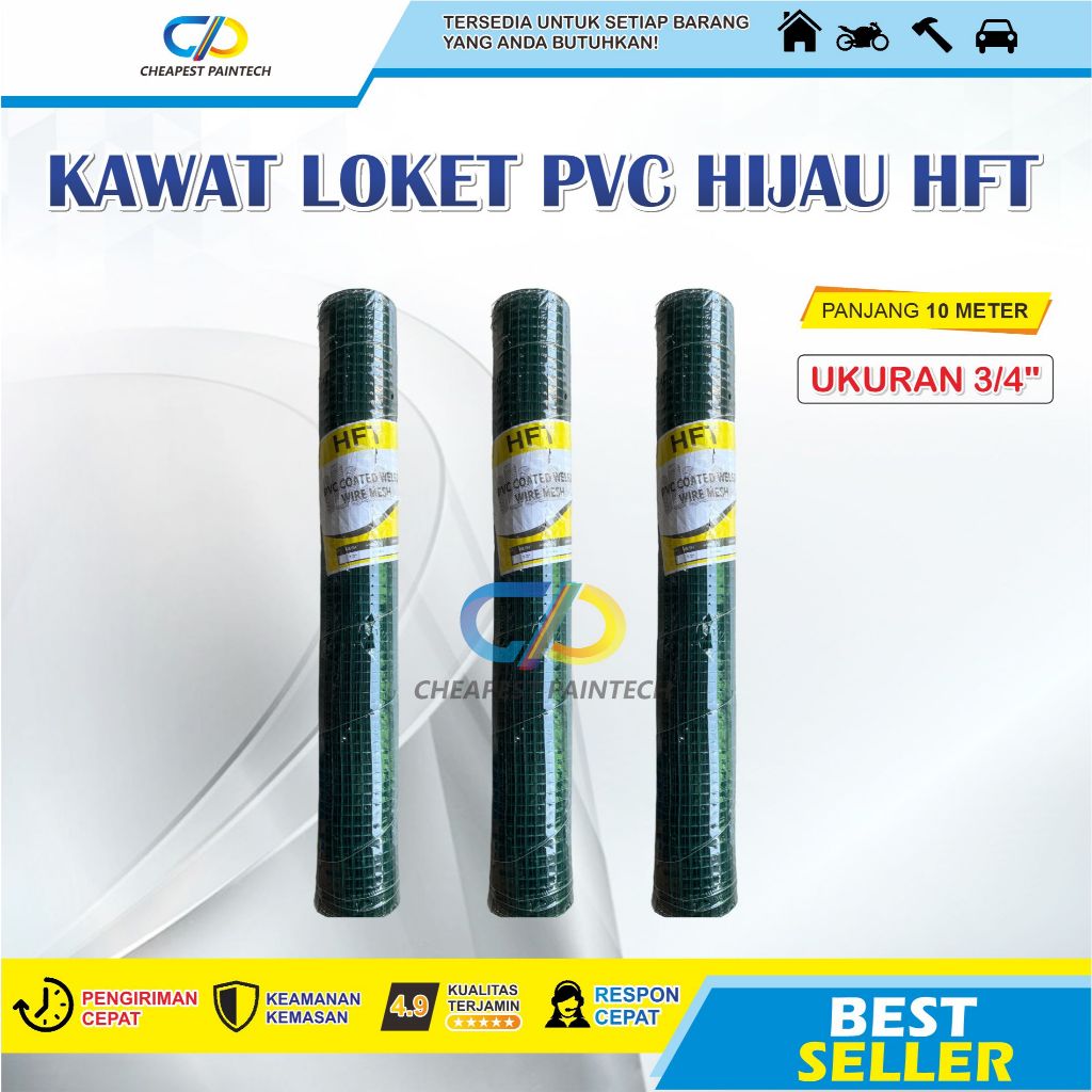 Kawat Ram Loket PVC Hijau Ayakan Kandang Lubang 3/4 " 1 Roll 10 meter